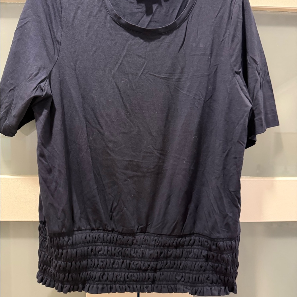 Chico's Dark Blue Navy Short Sleeve Top Tee with ruching  Size 1 (sz 6/8)